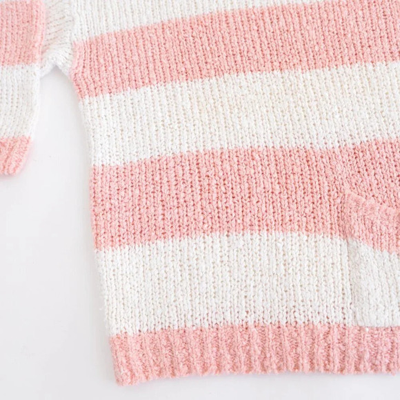 Vintage Sam & Max Pink & White Block Stripes Knit Crewneck Pullover Sweater S - Picture 7 of 9